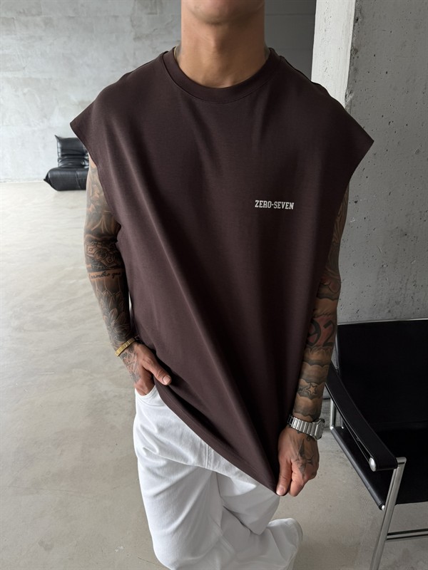 Zero Seven Premium Sıfır Kol T-Shirt - Kahve
