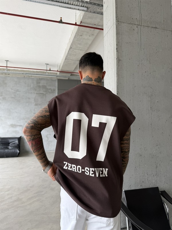 Zero Seven Premium Sıfır Kol T-Shirt - Kahve