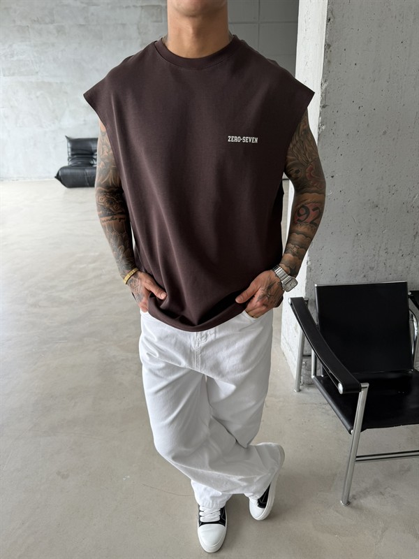 Zero Seven Premium Sıfır Kol T-Shirt - Kahve