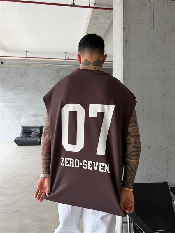 Zero Seven Premium Sıfır Kol T-Shirt - Kahve