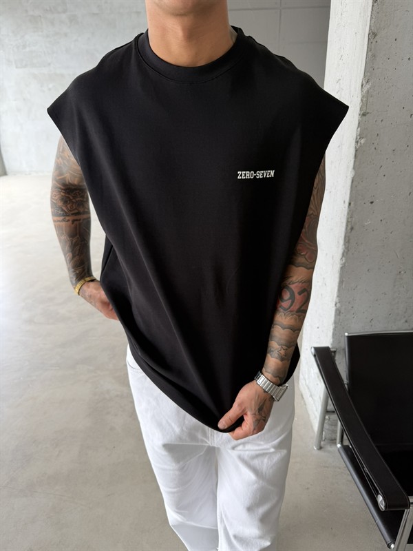 Zero Seven Premium Sıfır Kol T-Shirt - Siyah
