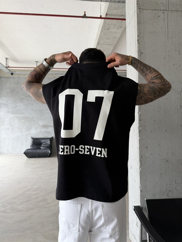 Zero Seven Premium Sıfır Kol T-Shirt - Siyah