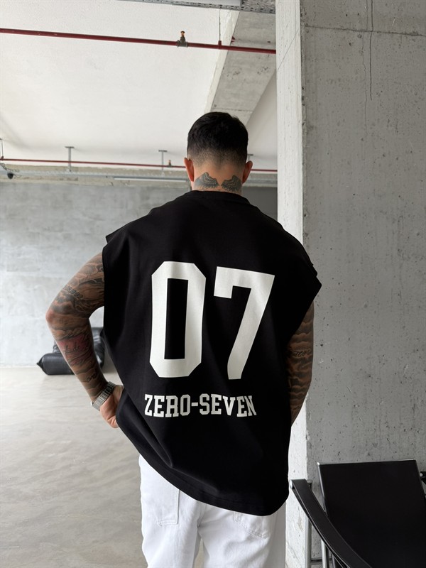 Zero Seven Premium Sıfır Kol T-Shirt - Siyah