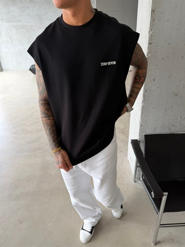 Zero Seven Premium Sıfır Kol T-Shirt - Siyah