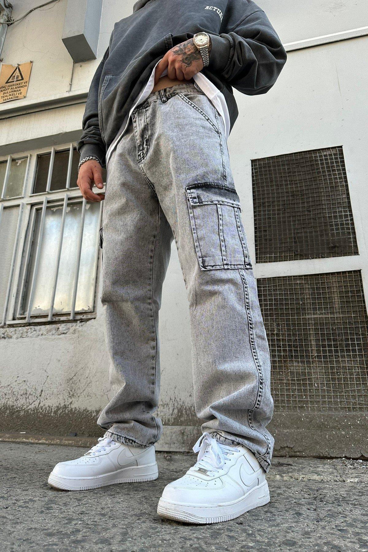 Düz Kargo Baggy Pantolon Gri