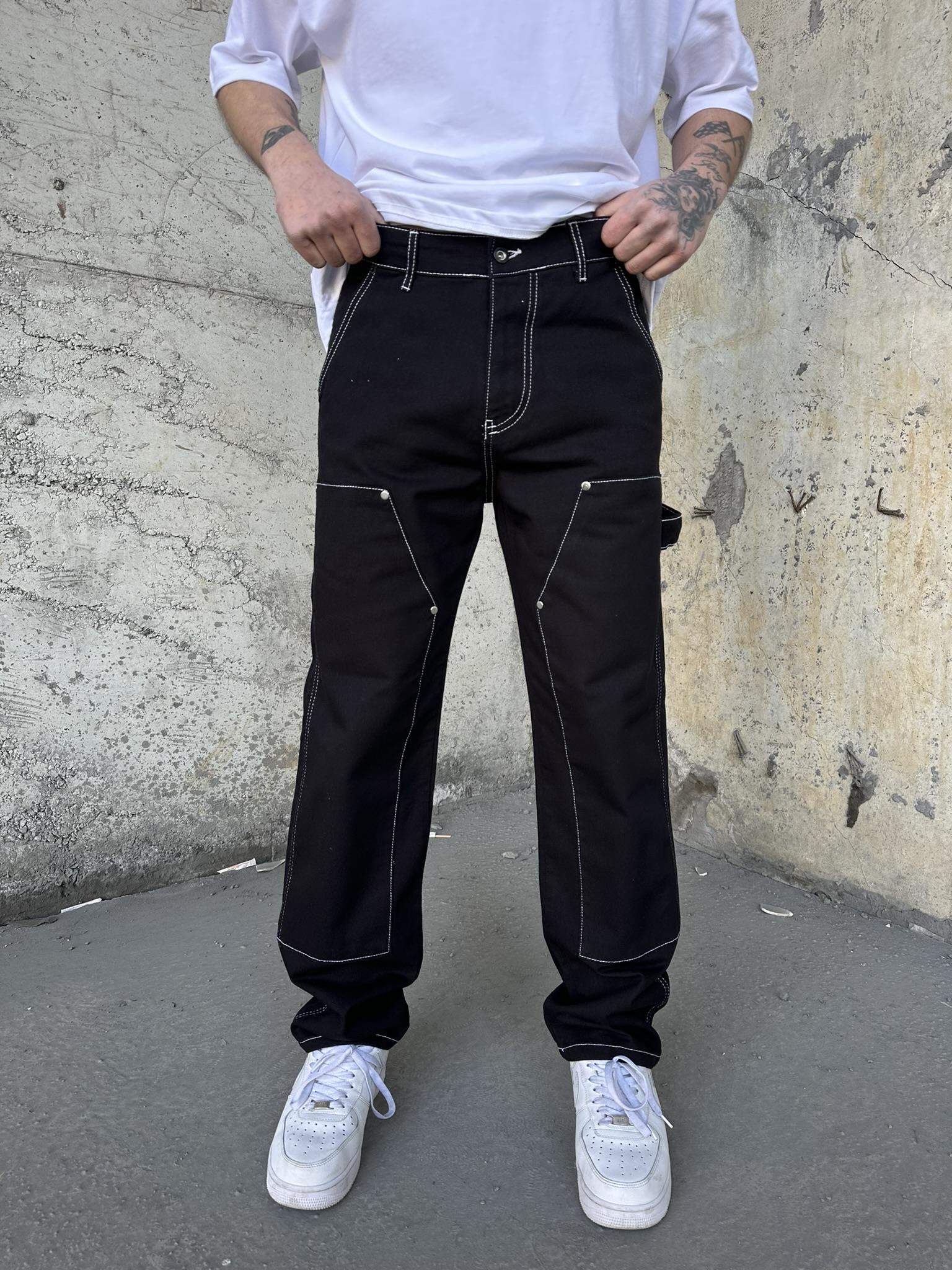 Önü Tasarım Kemerli Baggy Pantolon Siyah-Beyaz · 3