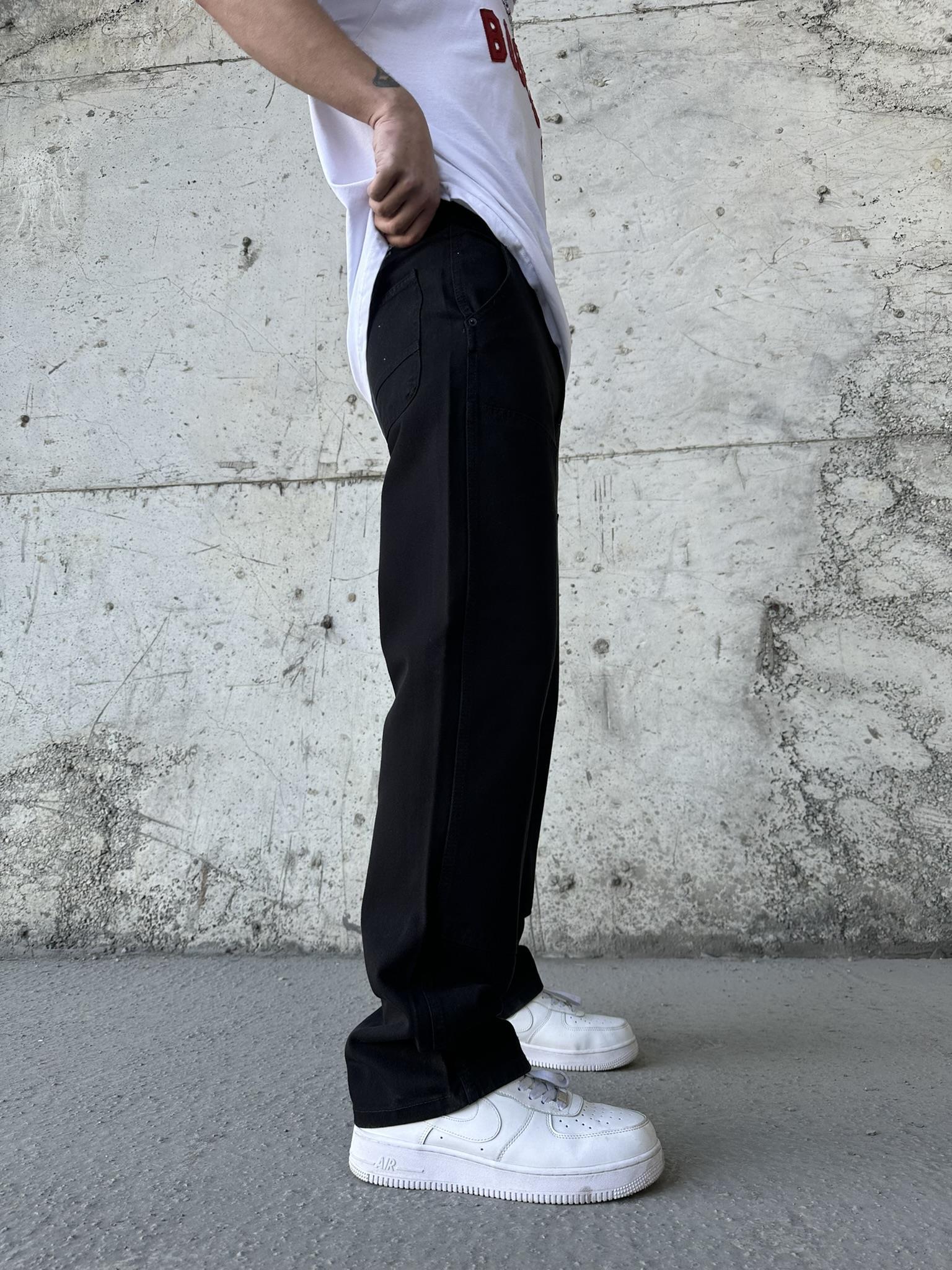 Önü Tasarım Kemerli Baggy Pantolon Siyah · 2