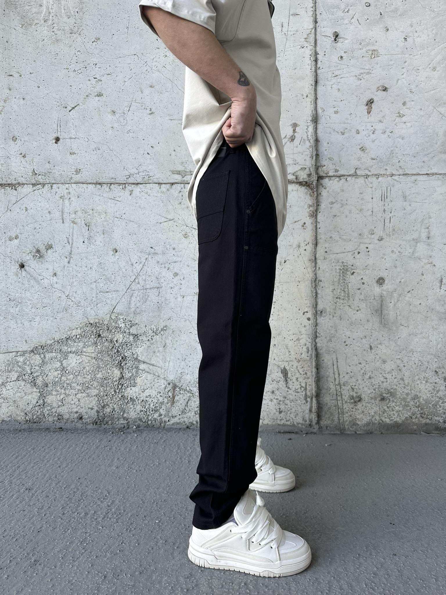 Önü Tasarım Kemerli Baggy Pantolon Siyah-Siyah · 2