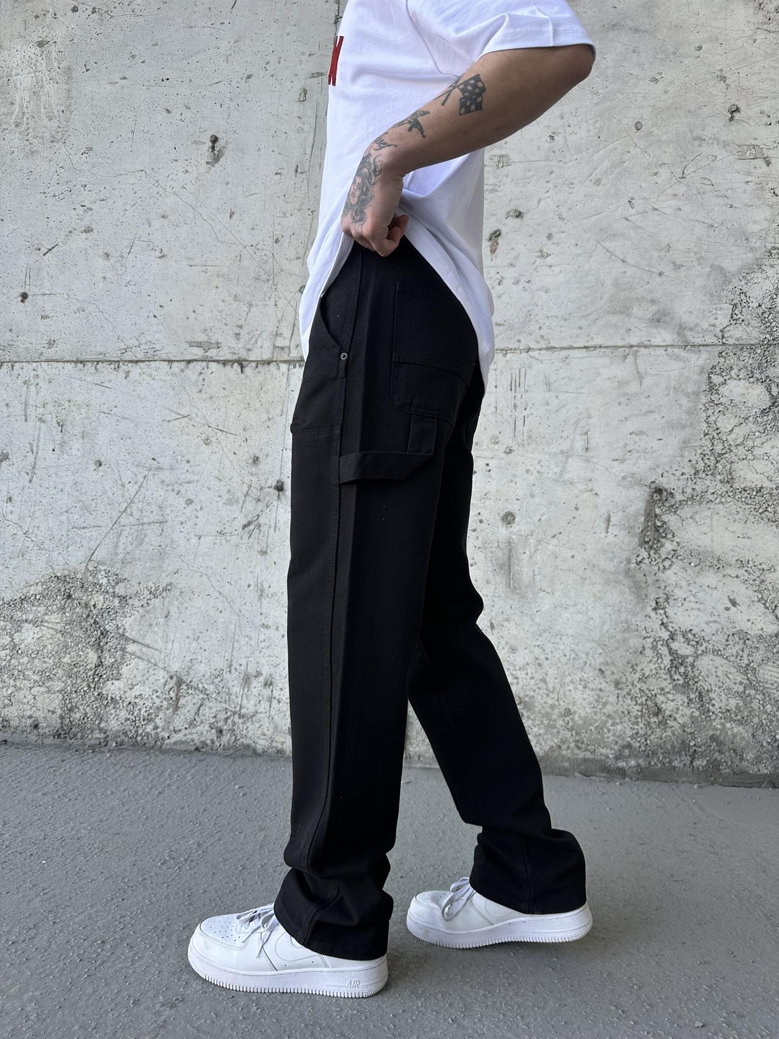 Önü Tasarım Kemerli Baggy Pantolon Siyah · 7