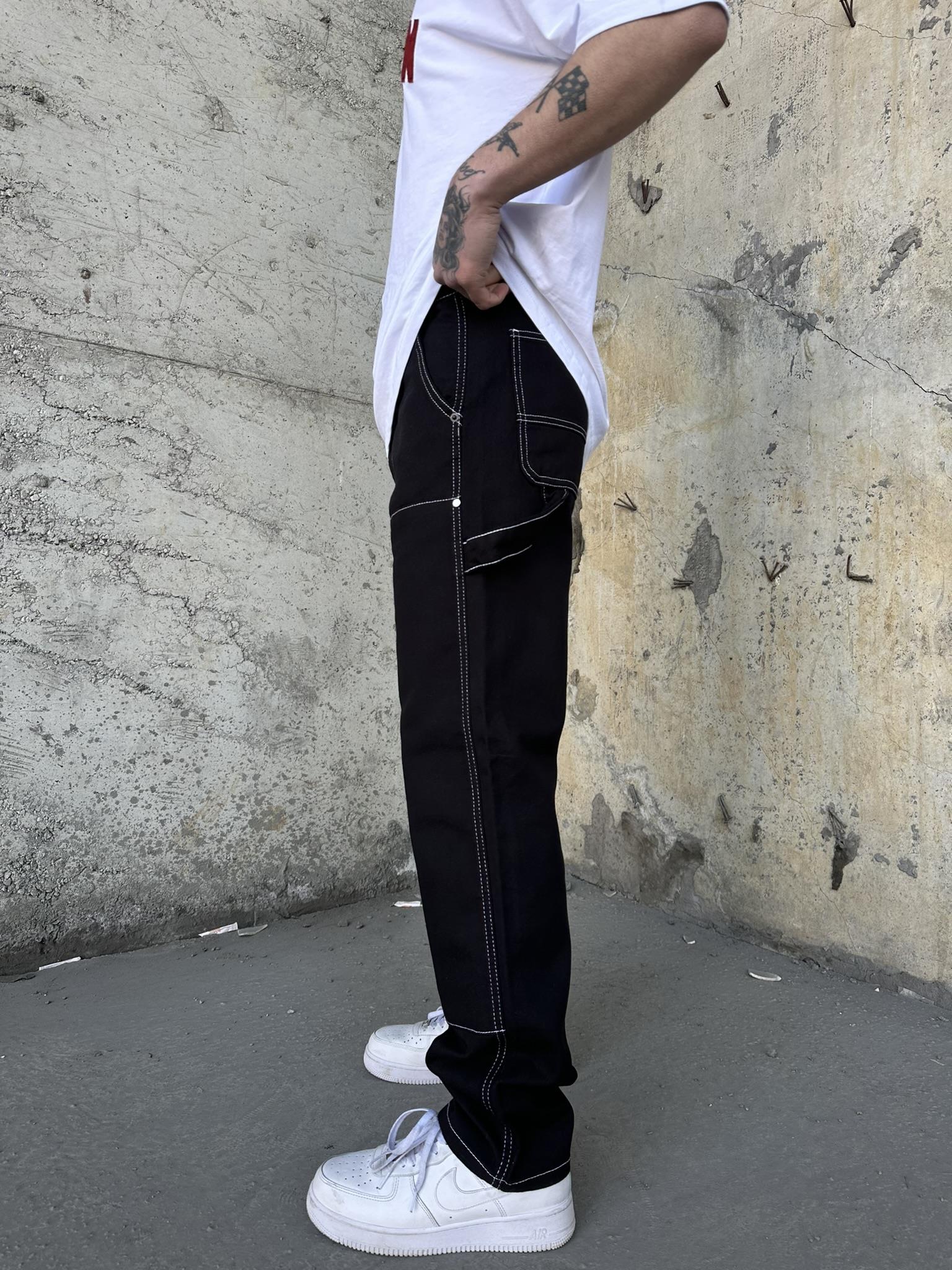 Patch Detaylı Kemerli Baggy Pantolon Siyah-Beyaz · 5