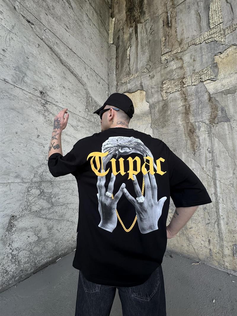 Tupac Baskılı Oversize T-Shirt Siyah