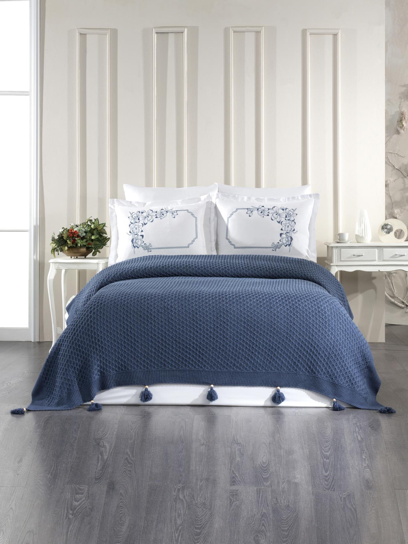 6 Parça Örgü Battaniye Seti Dolce indigo