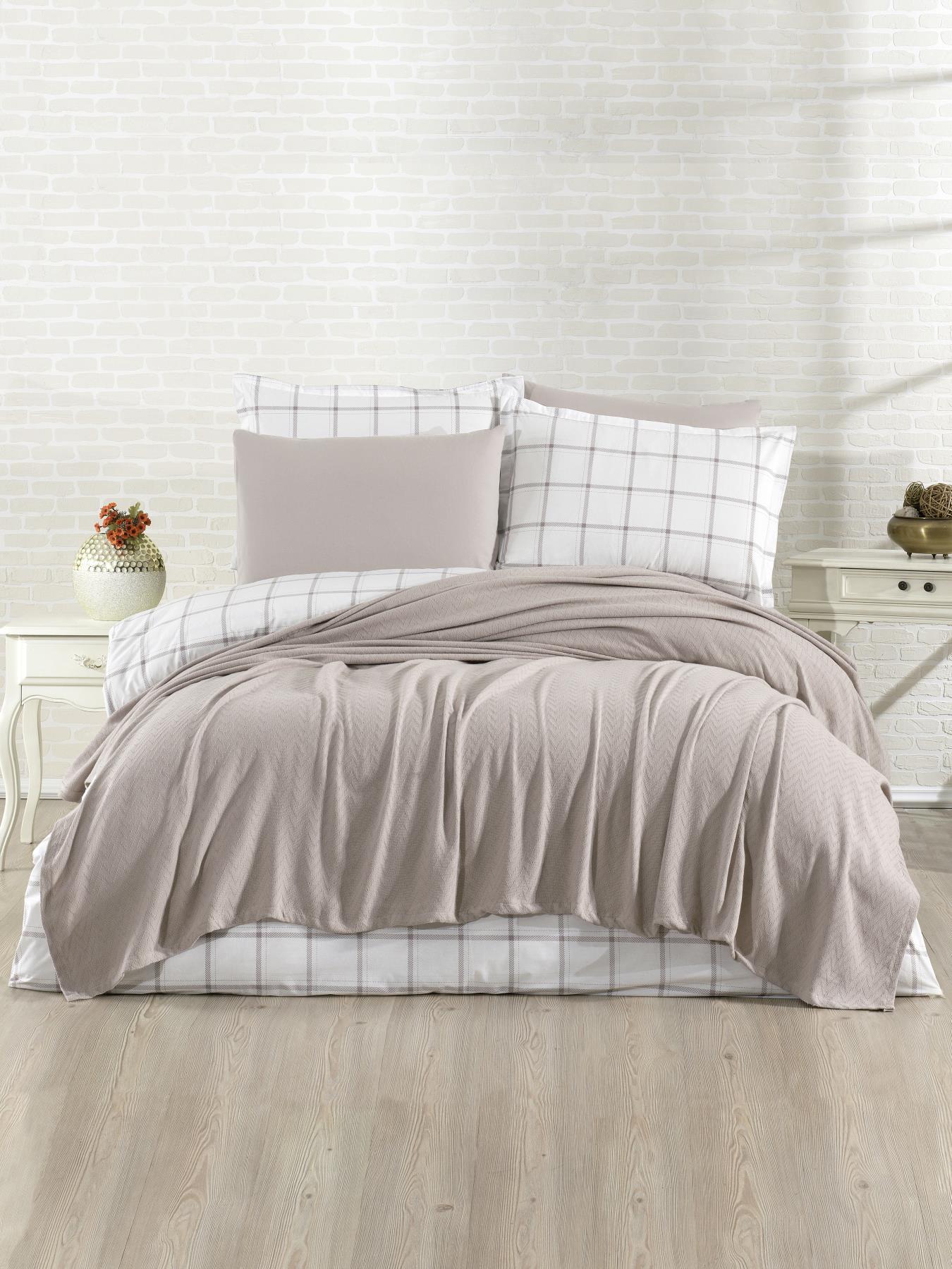 Çift Kişilik 4 Parça Pike Takımı Desten Kapiçino