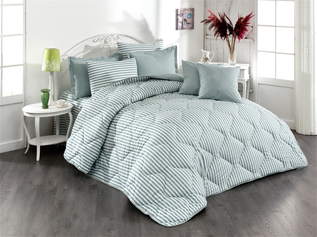 Çift Kişilik Ranforce Uyku Seti Çizgili Yeşil