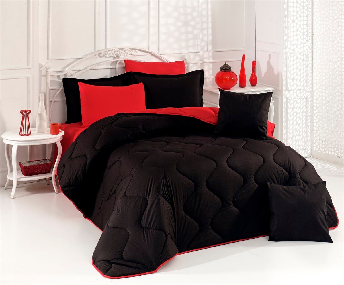 Çift Kişilik Ranforce Uyku Seti Kırmızı - Siyah