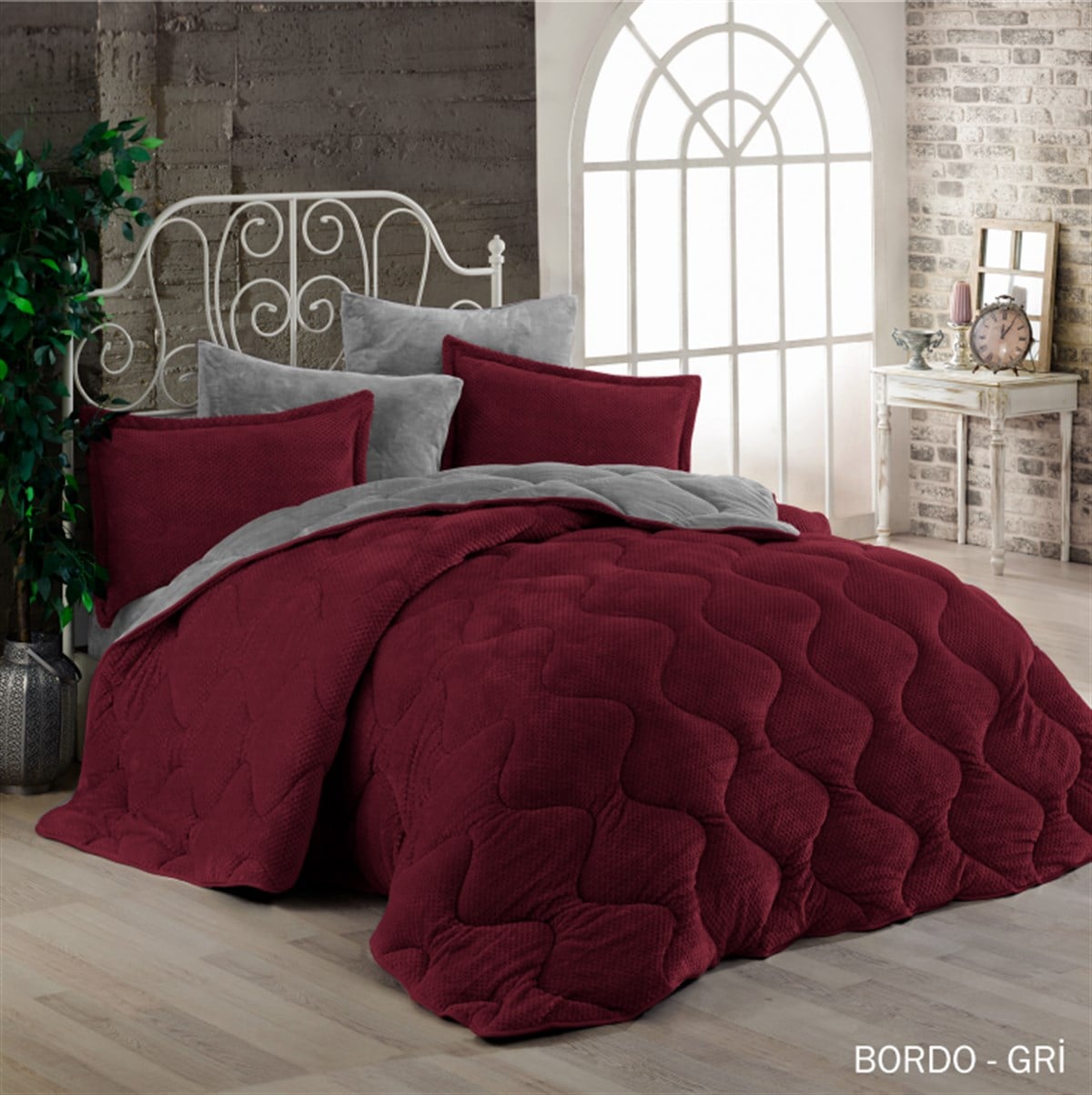 Çift Kişilik Well-soft Uyku Seti Bordo-Gri