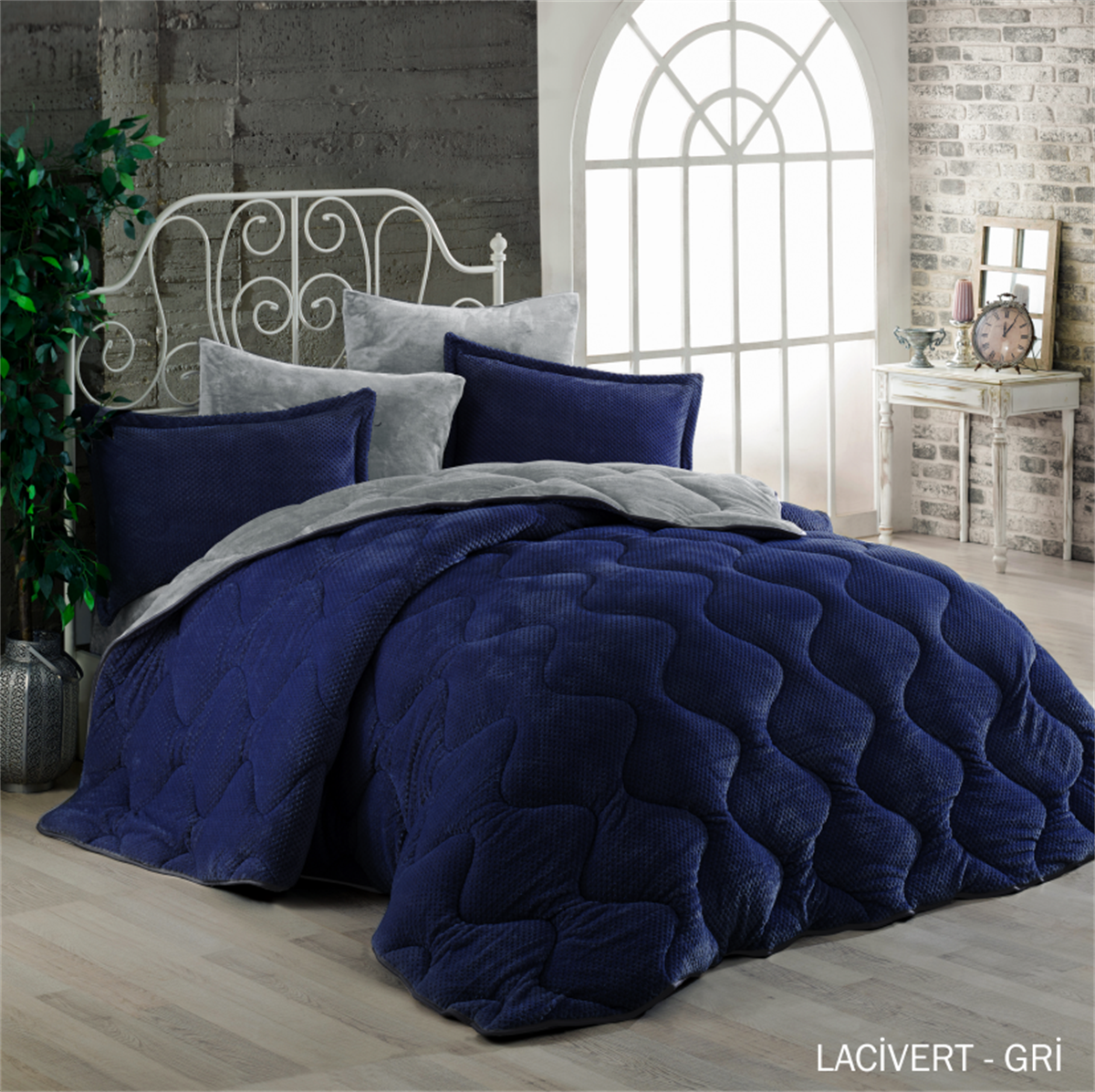 Çift Kişilik Well-soft Uyku Seti Lacivert-Gri