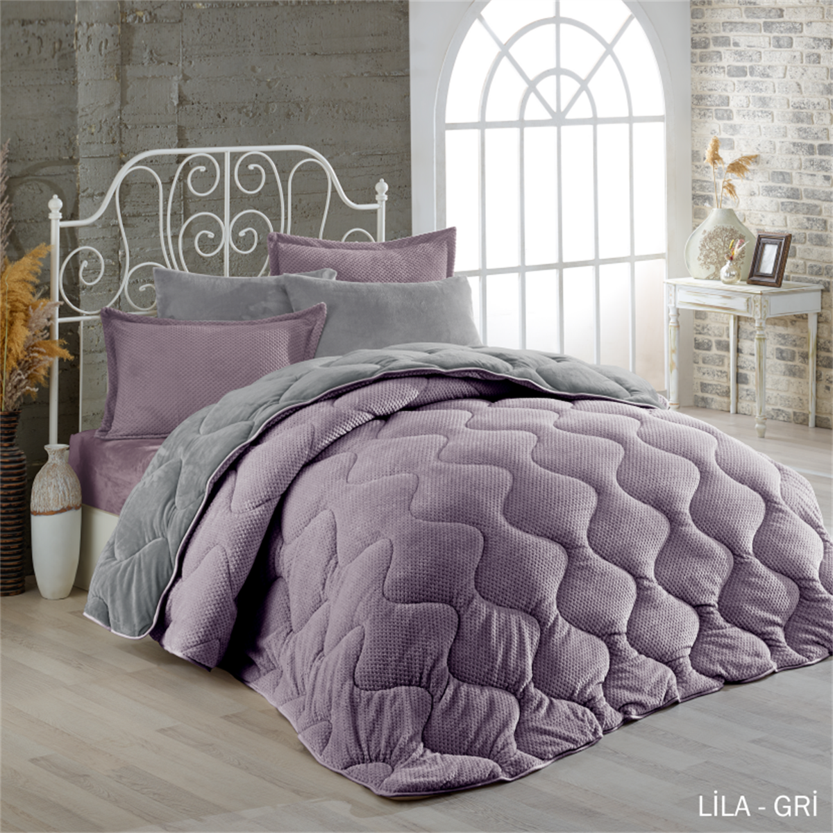 Çift Kişilik Well-soft Uyku Seti Lila-Gri