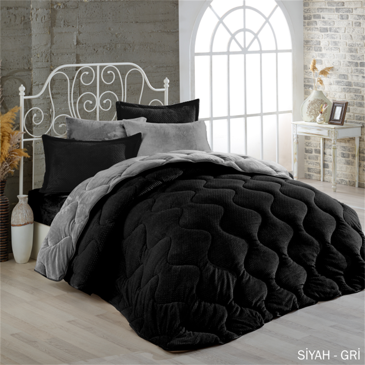 Çift Kişilik Well-soft Uyku Seti Siyah-Gri