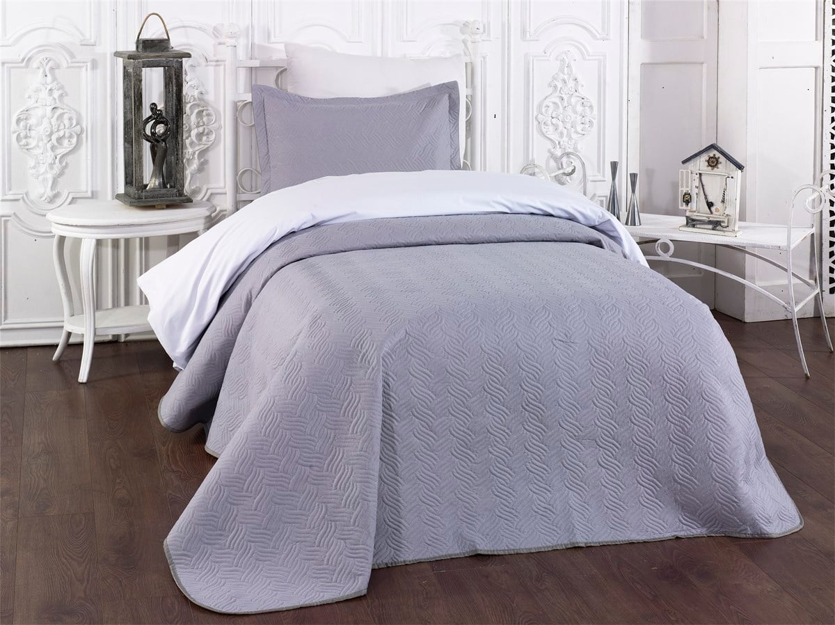 Tek Kişilik Yatak Örtüsü Ester Gri