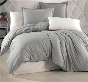 Çift Kişilik Poplin Nevresim Takımı Gri-Krem