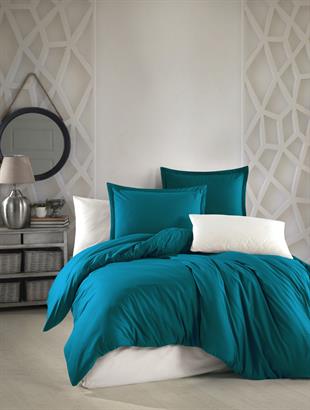 Çift Kişilik Poplin Nevresim Takımı Zümrüt-Krem