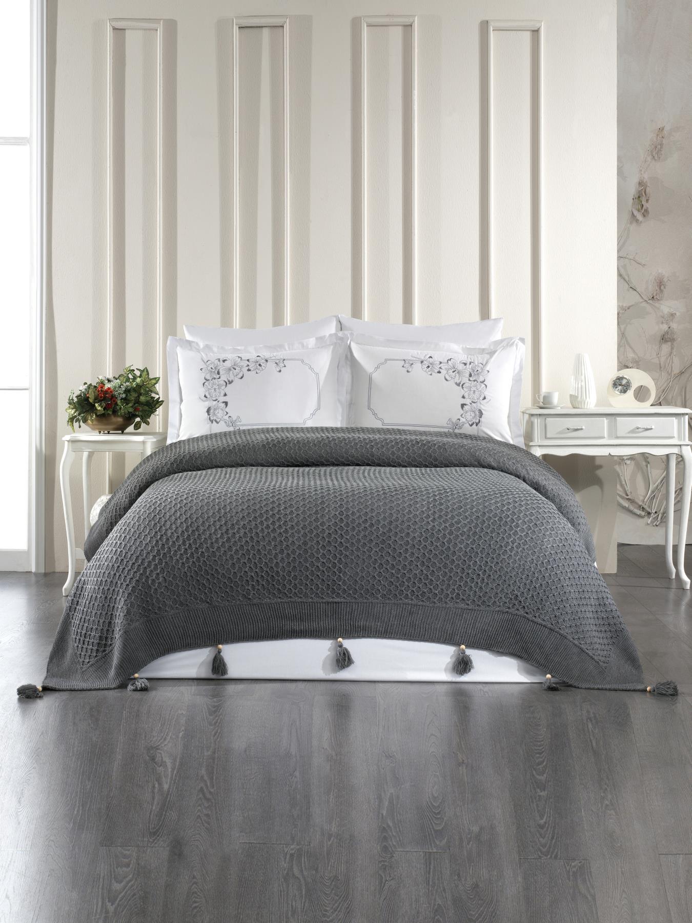 6 Parça Örgü Battaniye Seti Dolce Antrasit