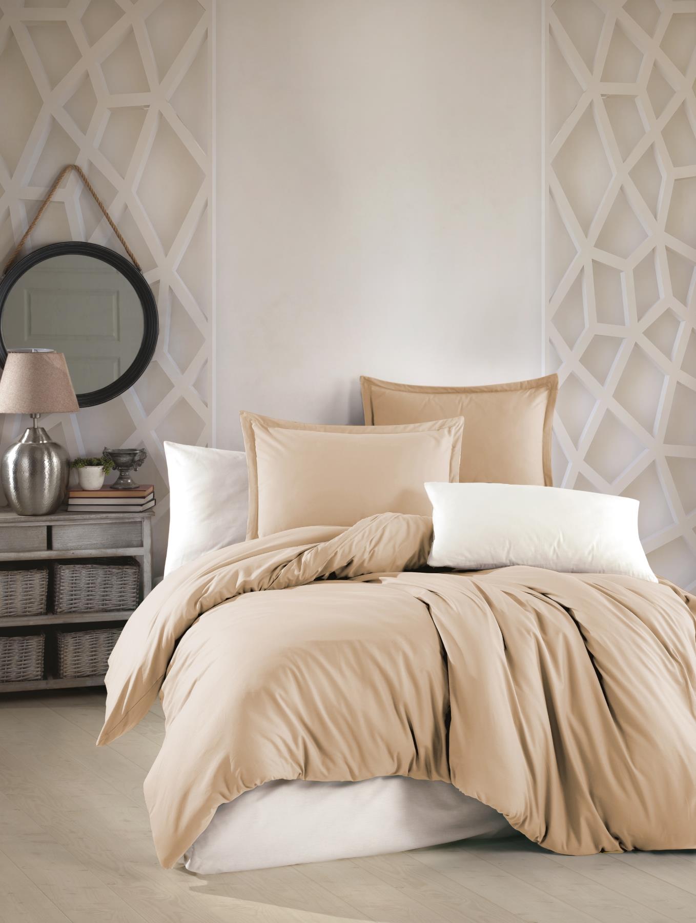 Çift Kişilik Poplin Nevresim Takımı Bej-Krem