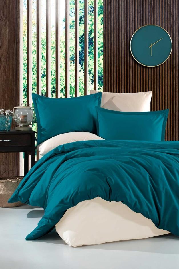 Çift Kişilik Ranforce Nevresim Takımı Simple Zümrüt