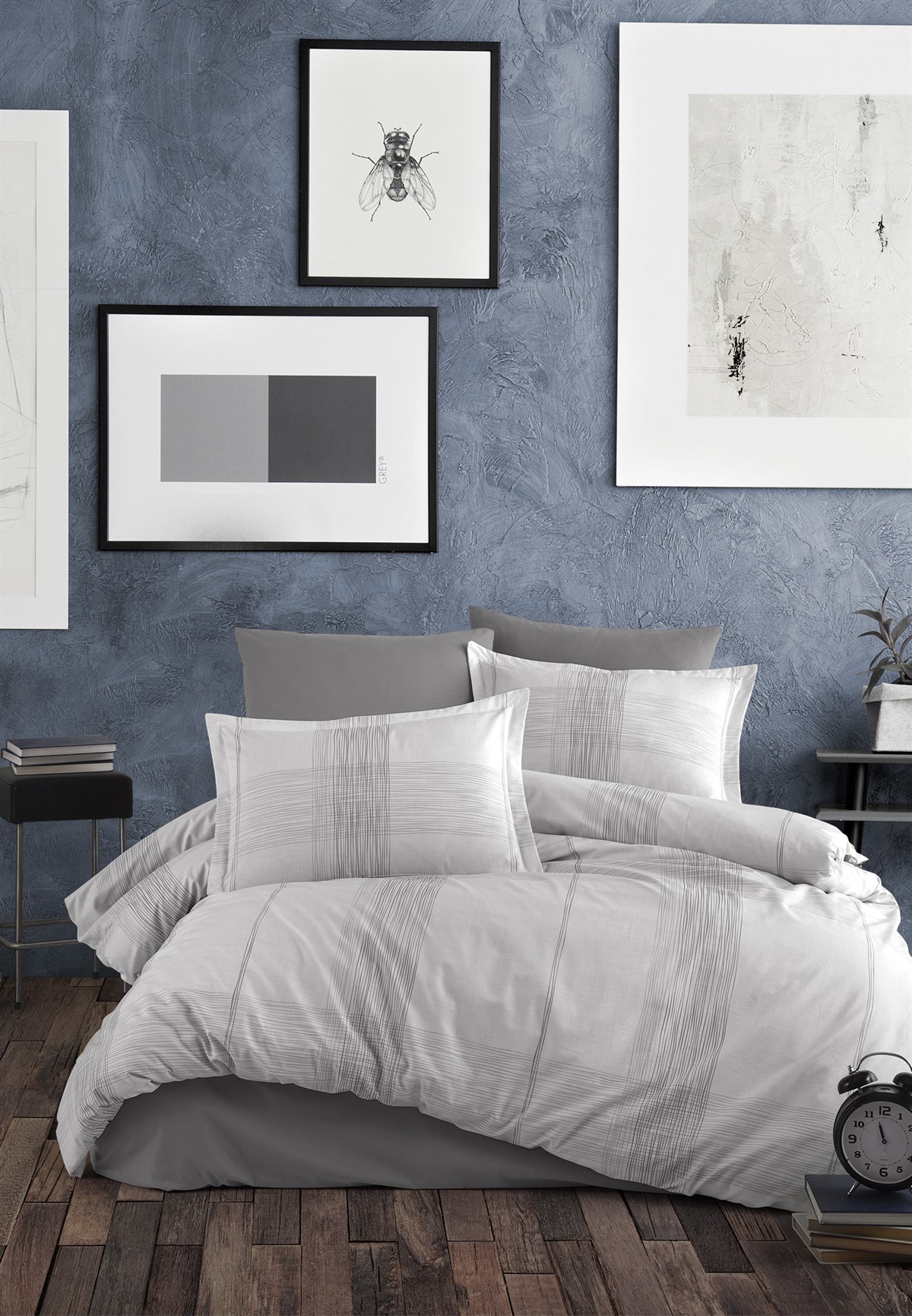 Çift Kişilik Ranforce Nevresim Takımı Grey and Grey