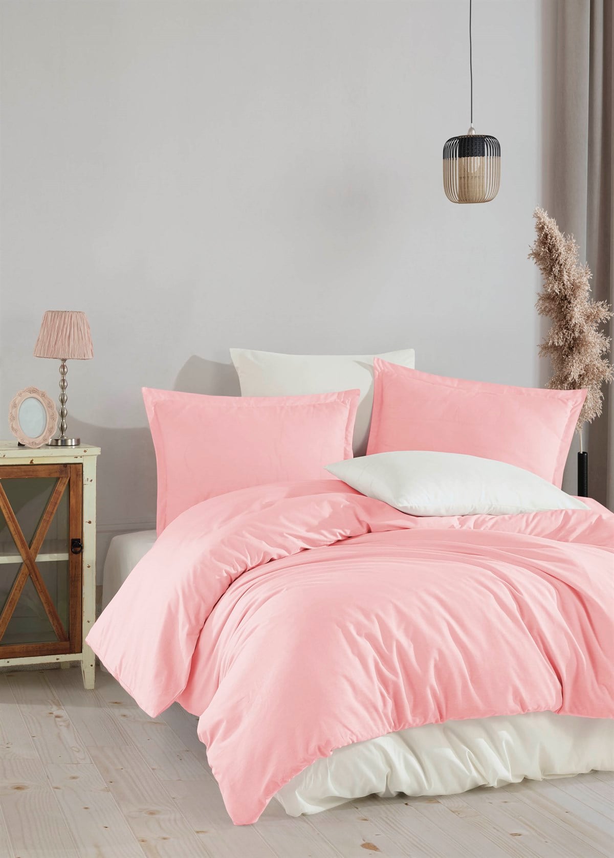Çift Kişilik Ranforce Nevresim Takımı Simple Pembe