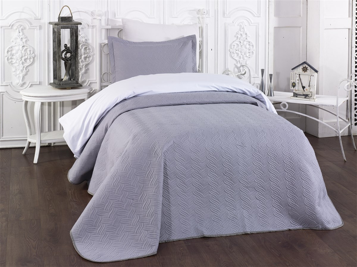 Tek Kişilik Yatak Örtüsü Ester Gri