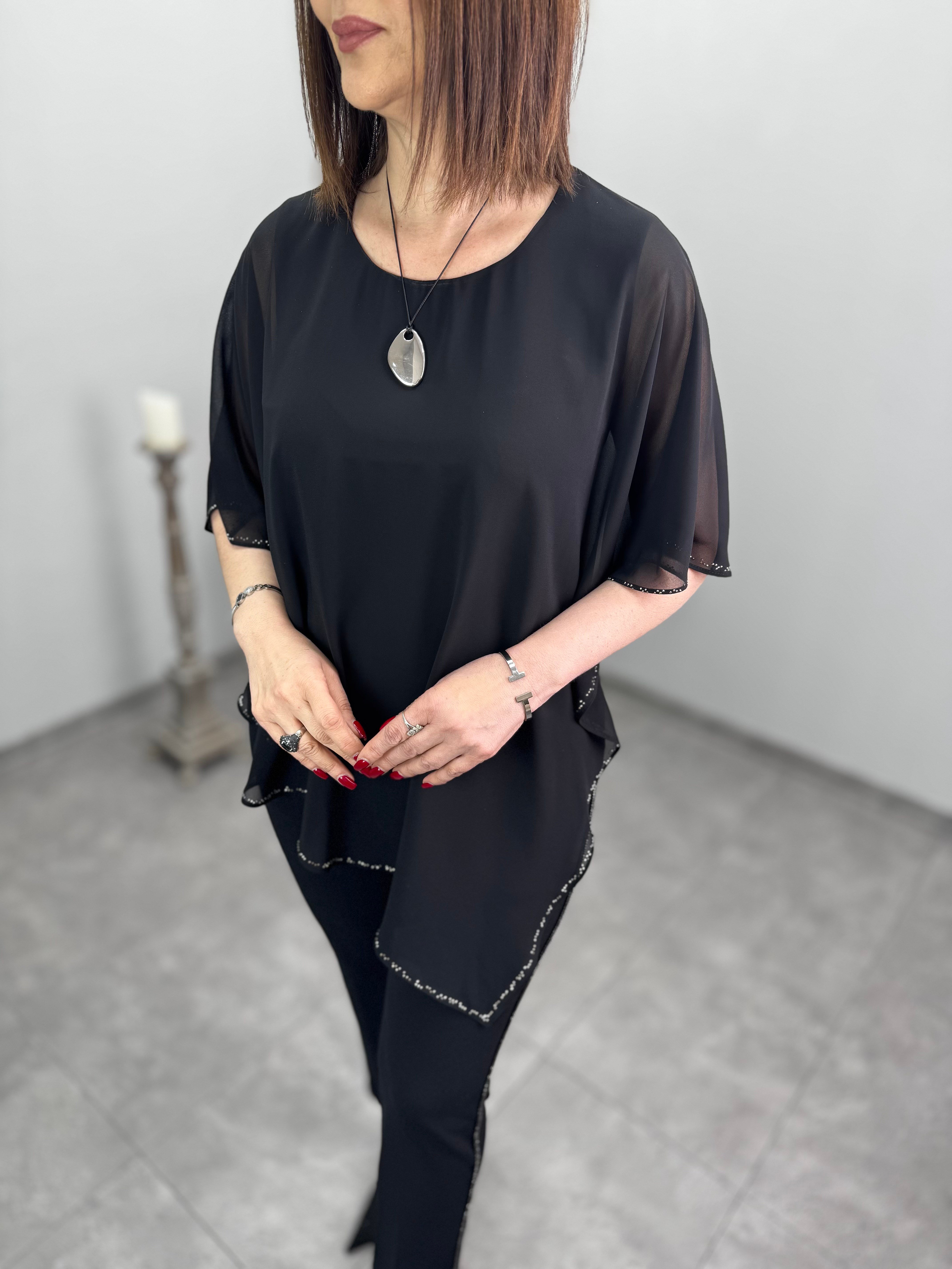 Şifon Taşlı Tasarım Bluz 3324