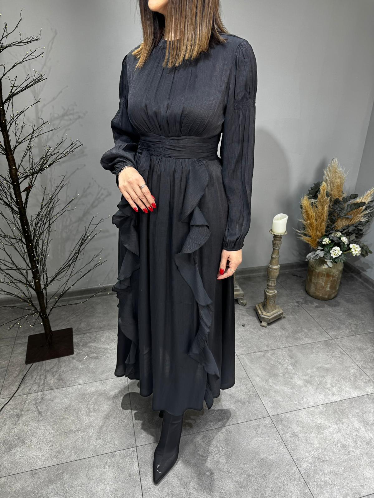 Fırfırlı İthal Rayon Kumaş Elbise 2799