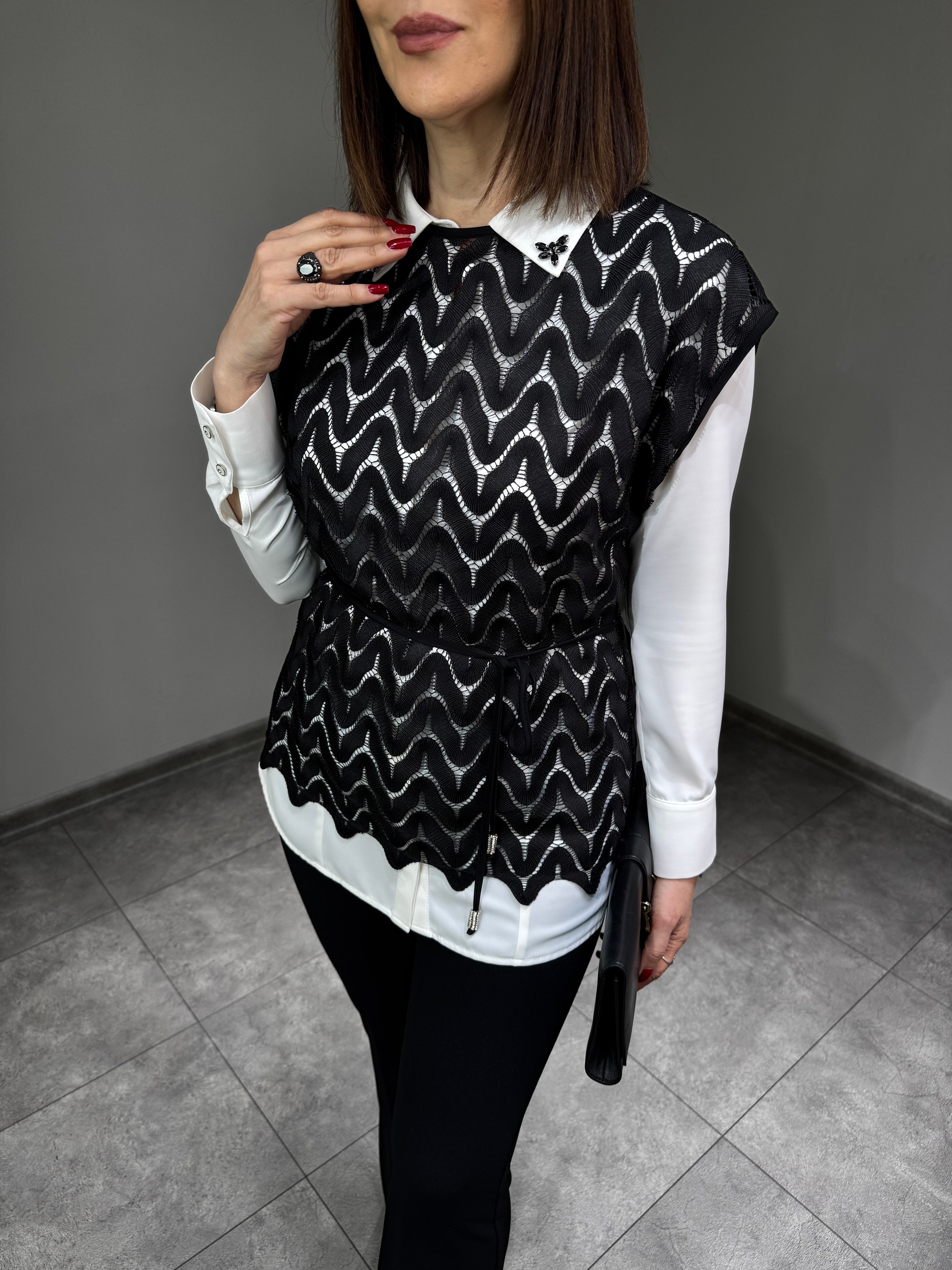 Gömlek Üzeri Dantel Yelekli İkili Takım 3262