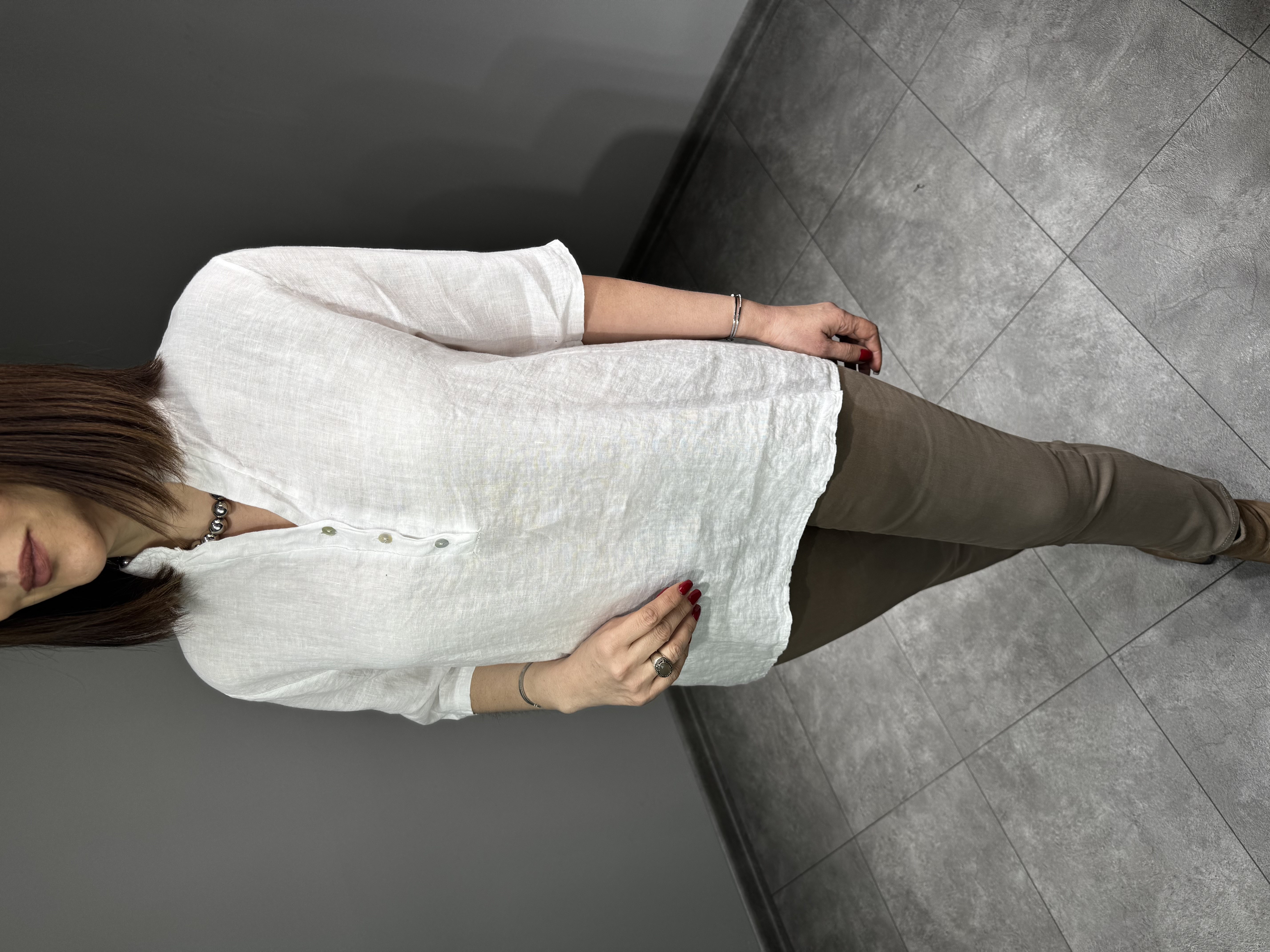 Hakim Yaka İthal Keten Bluz 3198