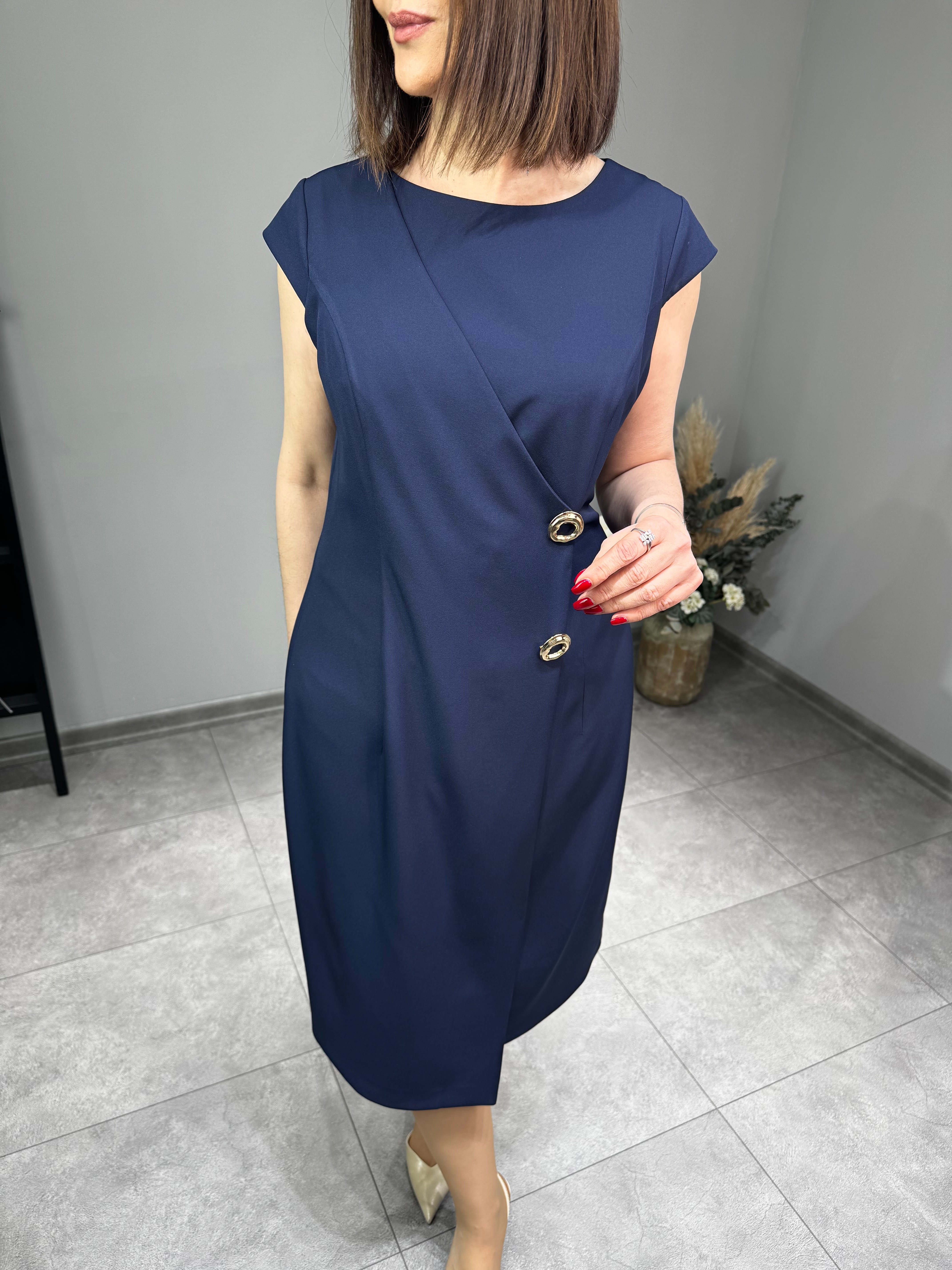 Broş Detaylı Kruvaze Krep Elbise 3242