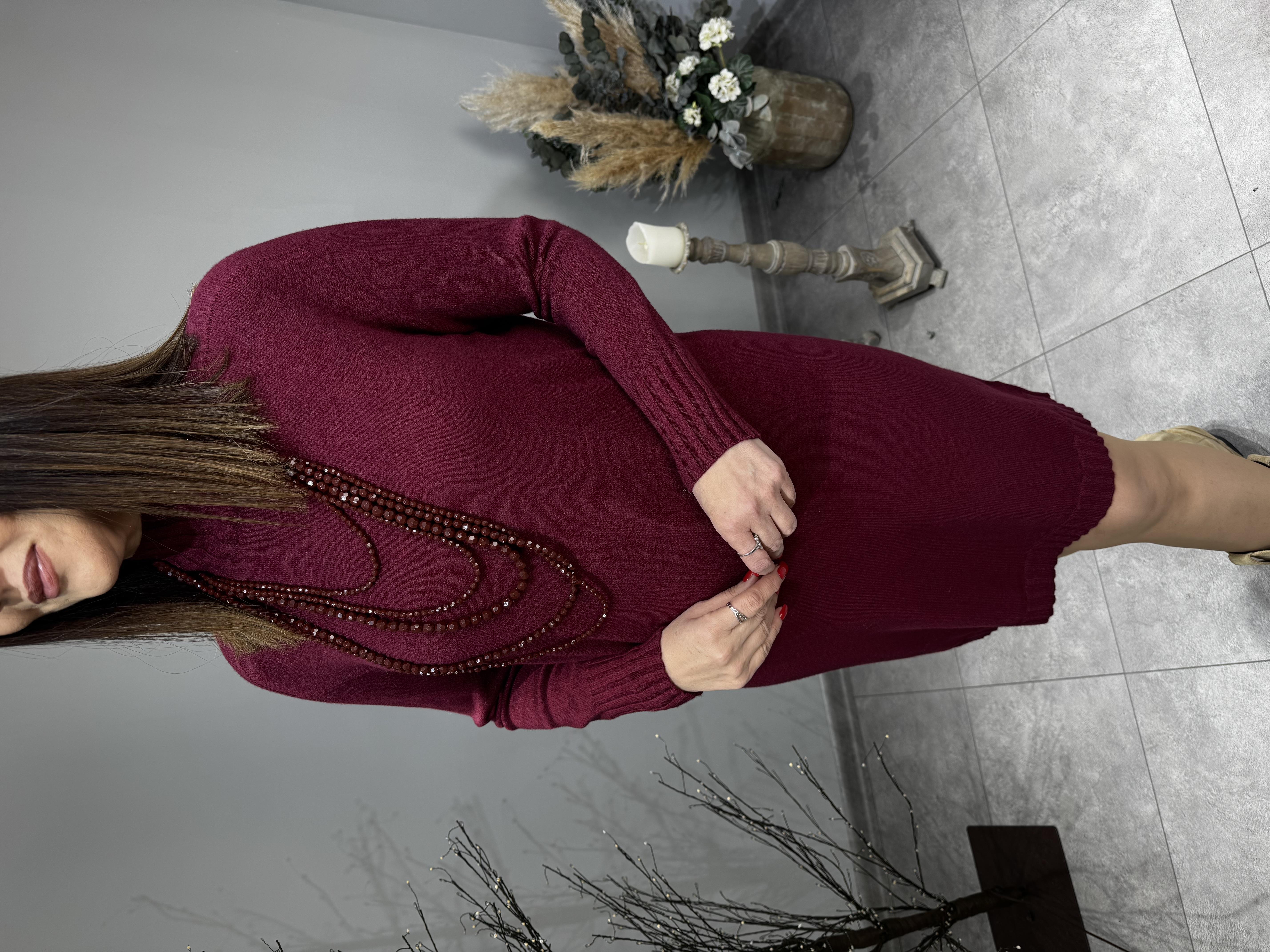 Dik Yaka İthal Triko Elbise 2817