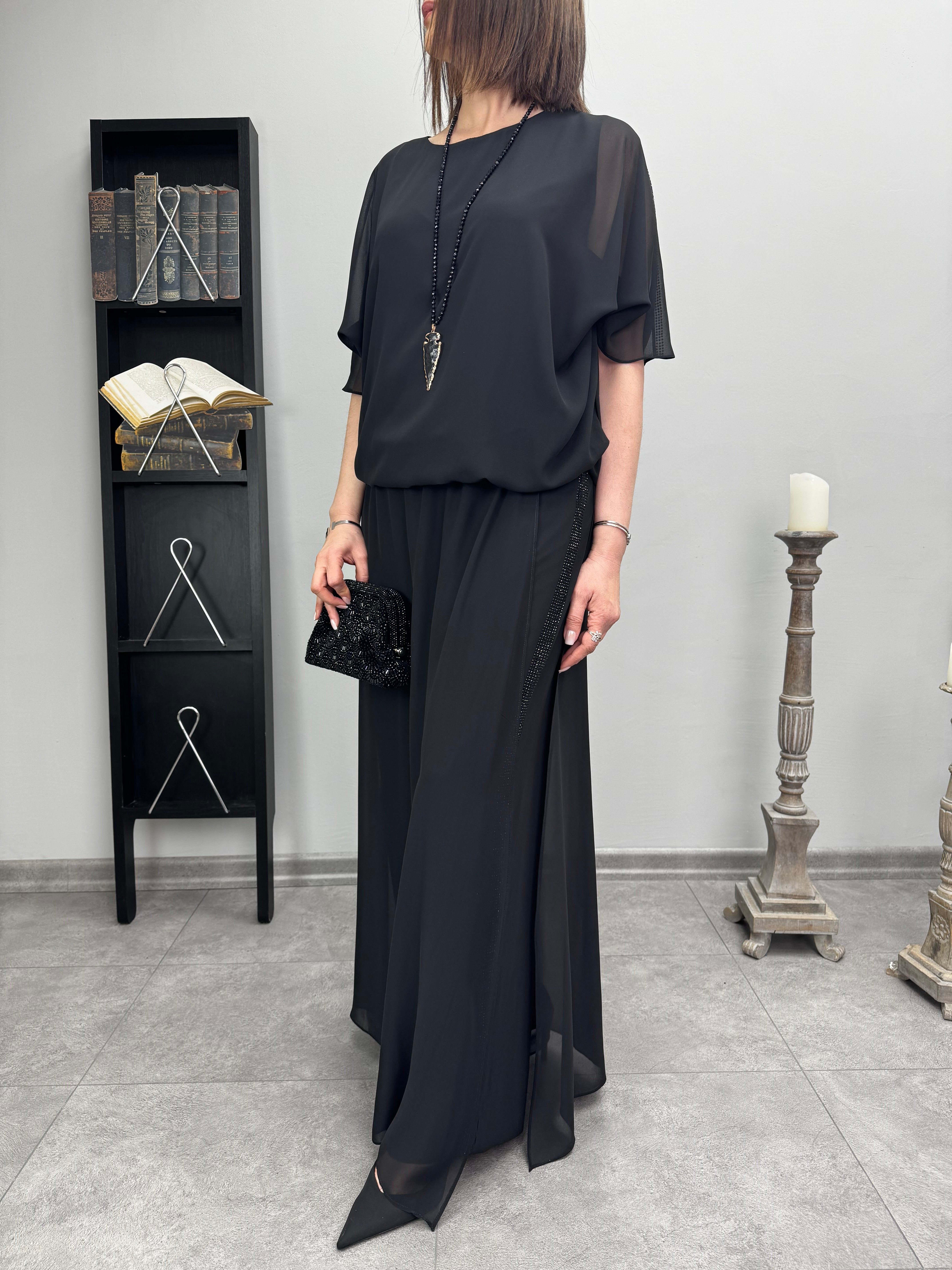 Kristal Taş Detaylı İçi Astarlı Şifon Abiye Takım 3352