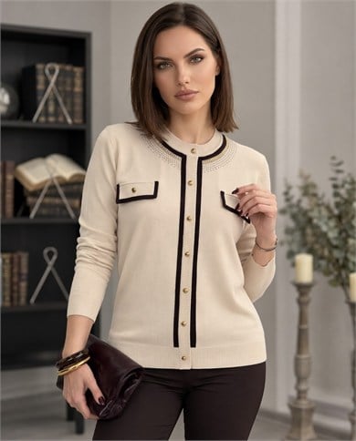 Yakası Taşlı Triko Bluz 4047
