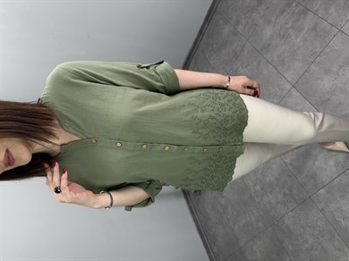 Eteği Nakışlı Pamuklu Gömlek 3312