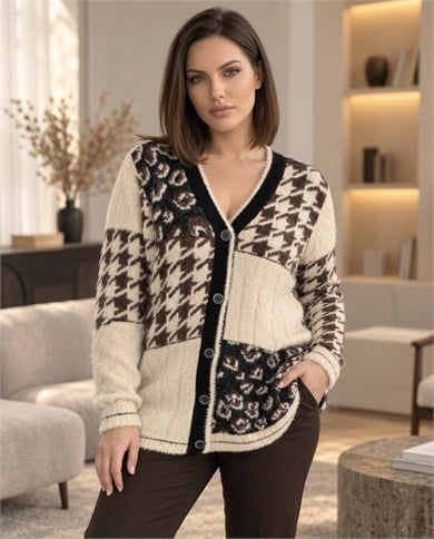 V Yaka Desenli Angora Hırka 4048