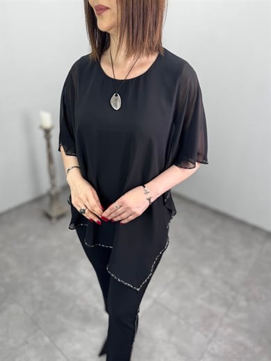 Şifon Taşlı Tasarım Bluz 3324