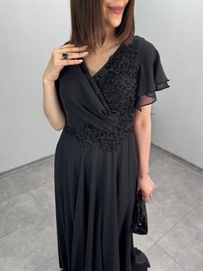 Kristal Taş Aplikli Şifon Abiye Elbise 3394