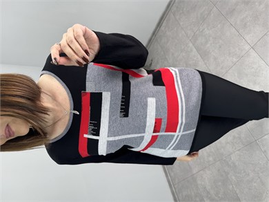 Önü Taşlı Desenli Örme Triko 4029