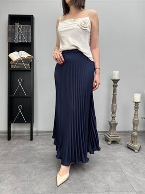 Pliseli İthal Saten Etek 3307