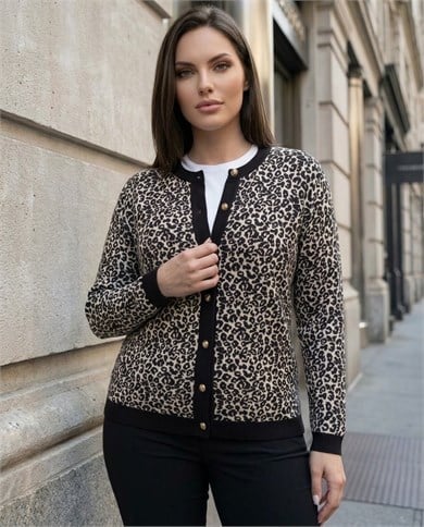 Leopar Desen Triko Hırka 3928