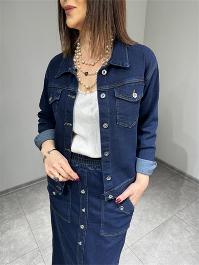 Likralı Kot Etek Ceket Takım 3089