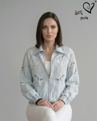 Delik İş Nakışlı Tencel Ceket 3515
