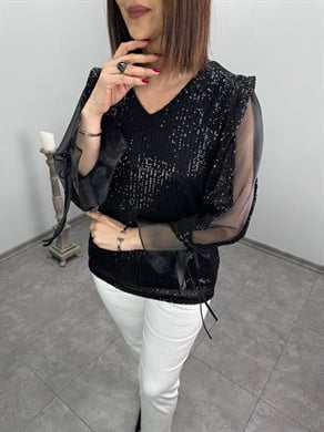 Kol Detaylı Payetli Bluz 3322